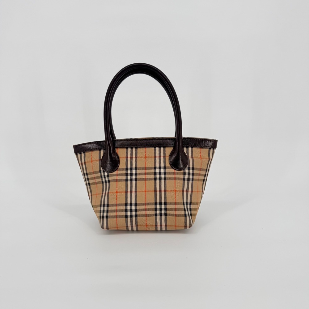Burberry Mini Tote Hand Bag Small Tan Nova Check Vintage Plaid Luxury Classic